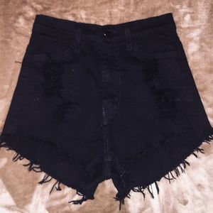 Black distressed high waist shorts